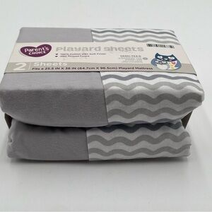 Parents Choice Playard Sheets Grey White Cotton Unisex Colors 2 Sheet Set